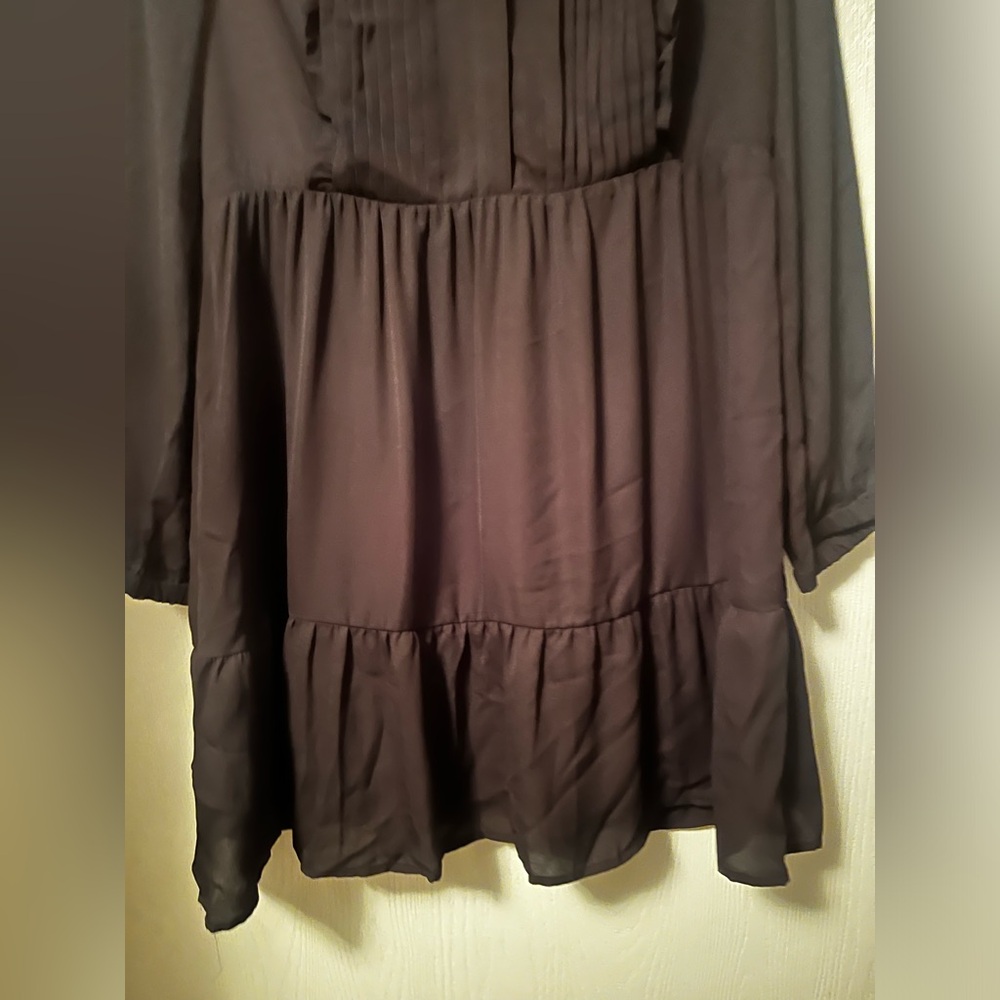 NWT J. Crew Mercantile Black Ruffle Trim Pintuck Long Sleeve Mini Dress Size 14 - Picture 4 of 12